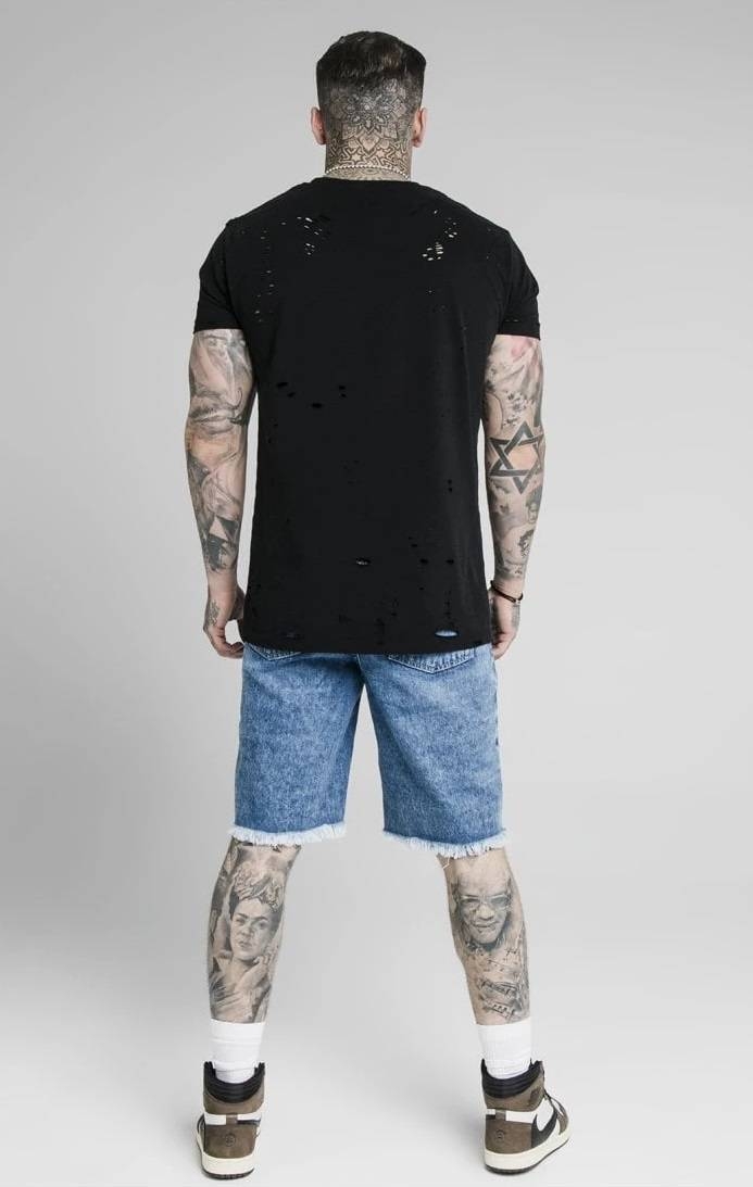 SIKSILK RELAXED FLORAL PIXEL DENIM SHORT