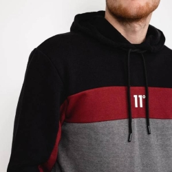 11 DEGREES CUT AND SEW PANELLED PULLOVER HOODIE