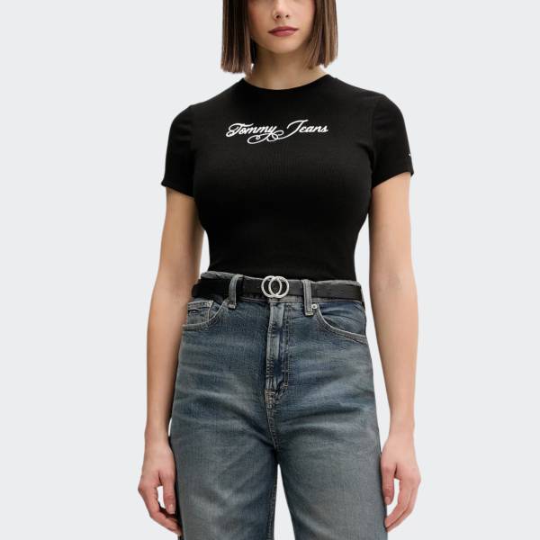 TOMMY JEANS SLIM  ESSENTIAL LOGO RIB TEE