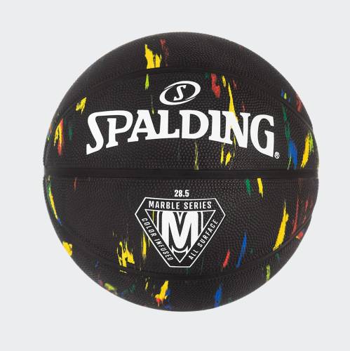 SPALDING MARBLE SERIES BLACK RAINBOW RUBBER BASKETBALL