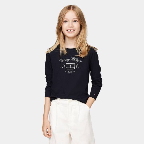 TOMMY HILFIGER GIRLS STARS FLAG PRINT LONGSLEEVE TEE